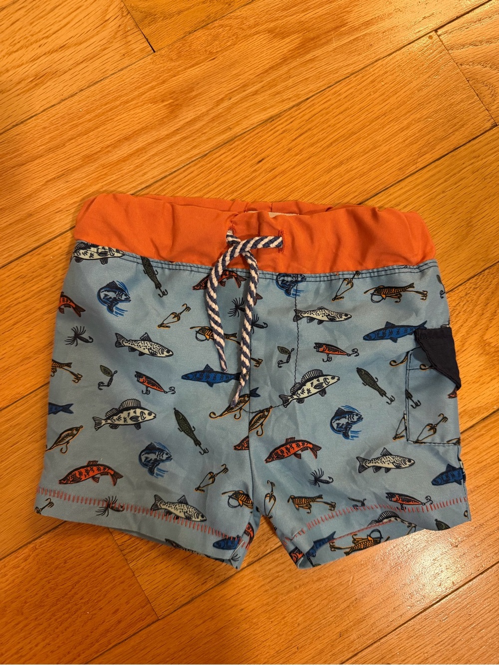 Mud Pie Fishing Lure Print Swim Trunks XS 6-9 Months